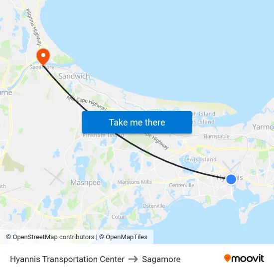 Hyannis Transportation Center to Sagamore map
