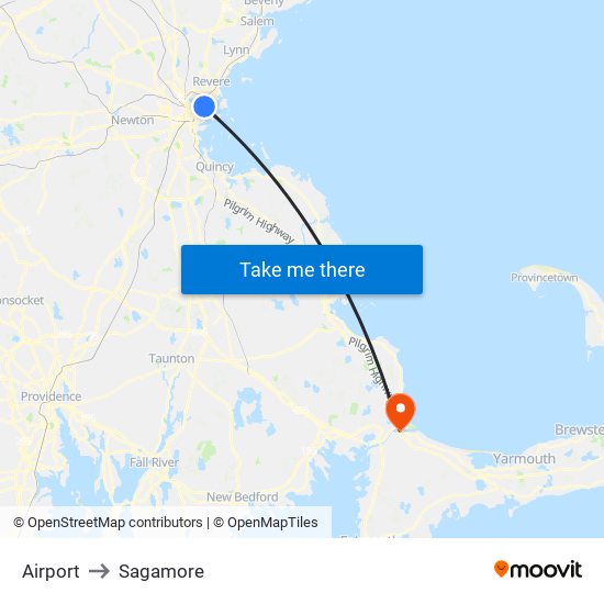 Airport to Sagamore map