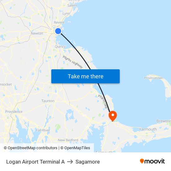 Logan Airport Terminal A to Sagamore map