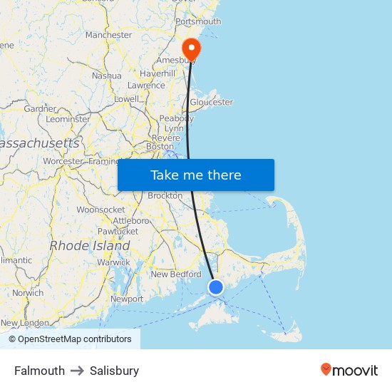 Falmouth to Salisbury map