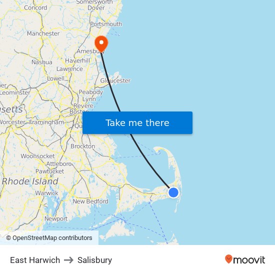 East Harwich to Salisbury map