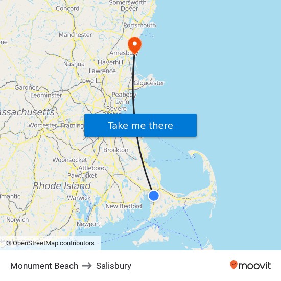 Monument Beach to Salisbury map