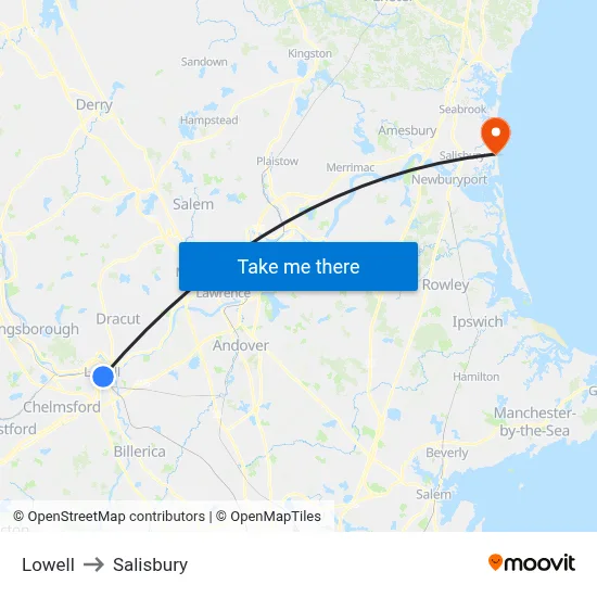 Lowell to Salisbury map