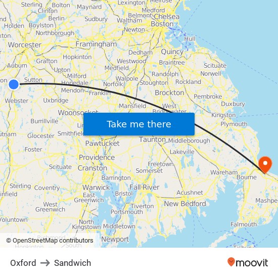 Oxford to Sandwich map