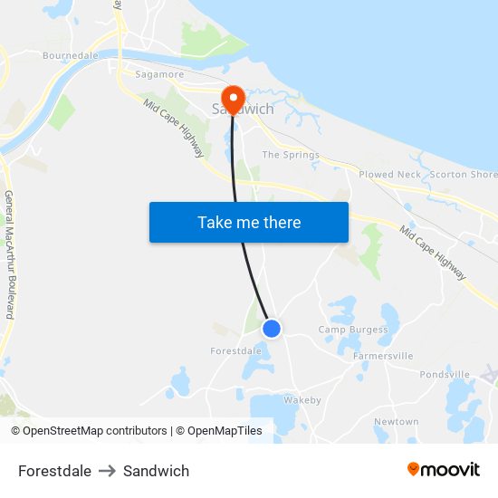 Forestdale to Sandwich map