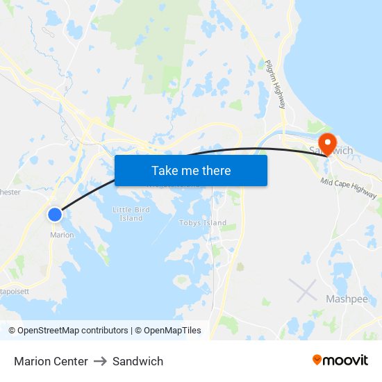 Marion Center to Sandwich map