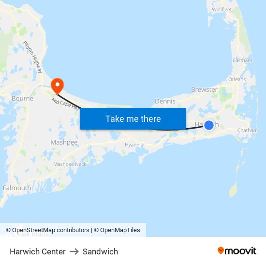 Harwich Center to Sandwich map