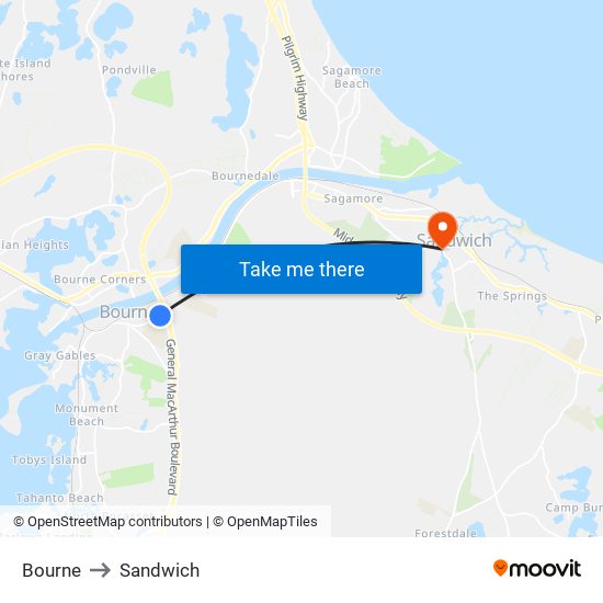Bourne to Sandwich map