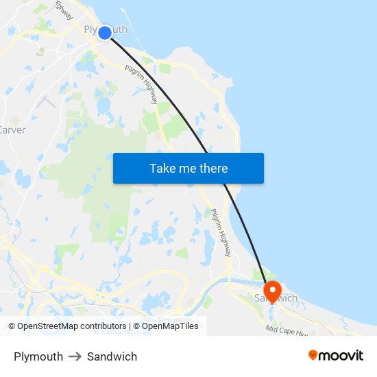 Plymouth to Sandwich map