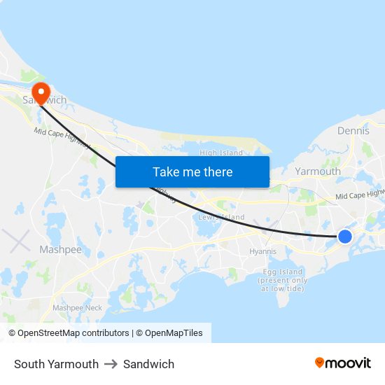 South Yarmouth to Sandwich map