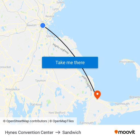 Hynes Convention Center to Sandwich map