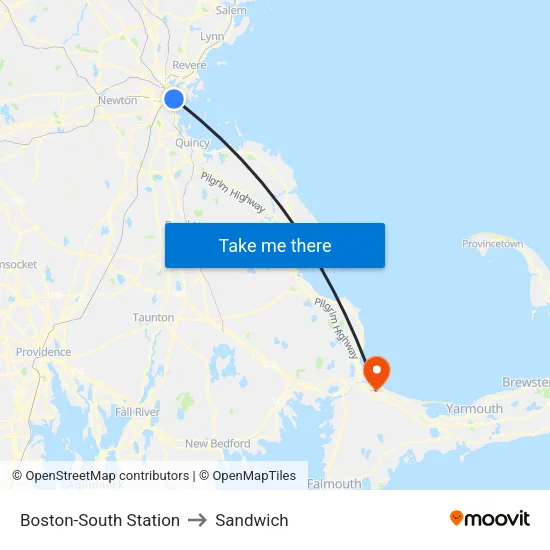 Boston-South Station to Sandwich map