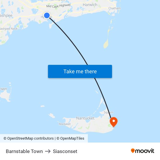 Barnstable Town to Siasconset map