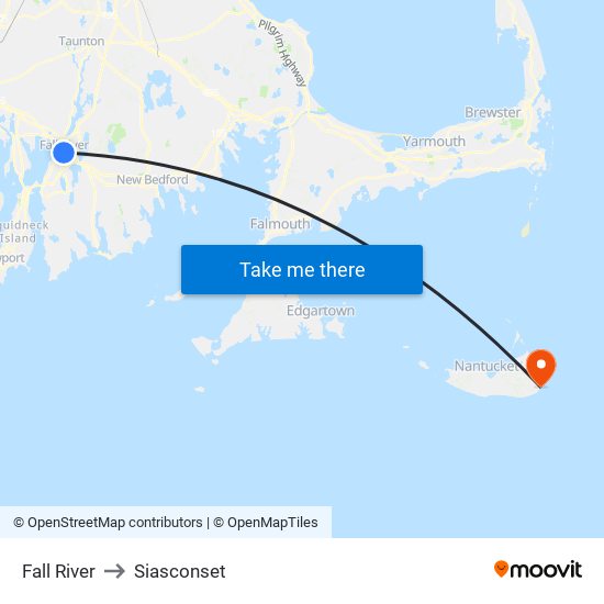 Fall River to Siasconset map