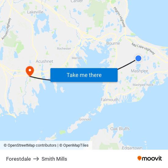 Forestdale to Smith Mills map