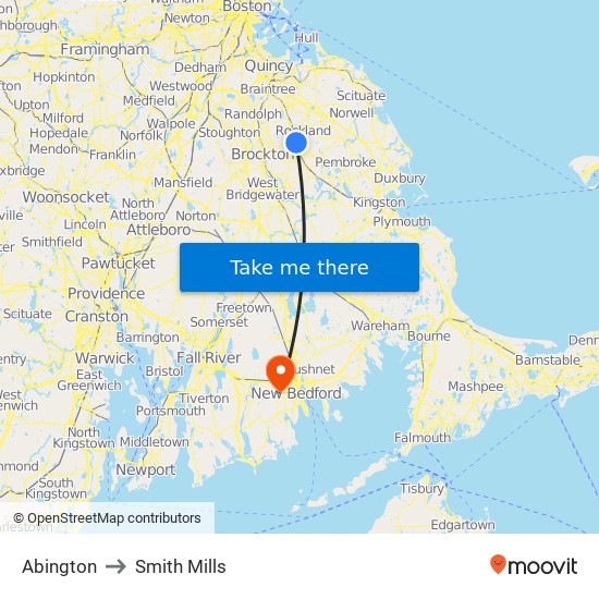 Abington to Smith Mills map