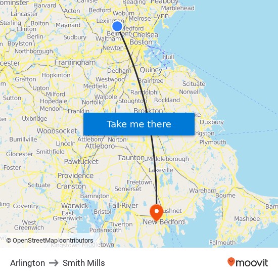 Arlington to Smith Mills map