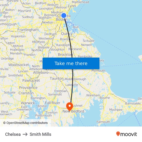 Chelsea to Smith Mills map