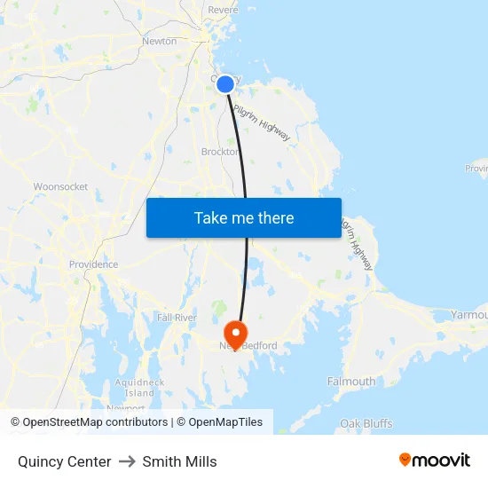 Quincy Center to Smith Mills map