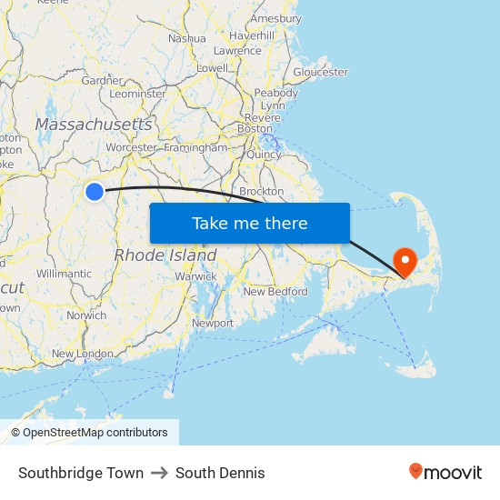 Southbridge Town to South Dennis map