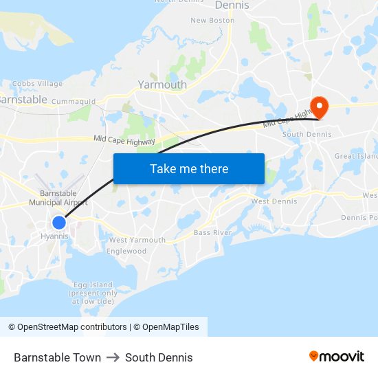 Barnstable Town to South Dennis map