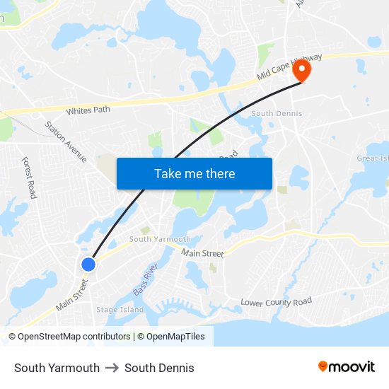 South Yarmouth to South Dennis map