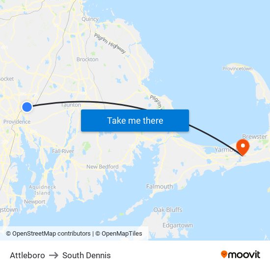 Attleboro to South Dennis map