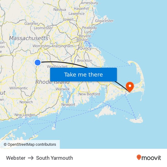 Webster to South Yarmouth map