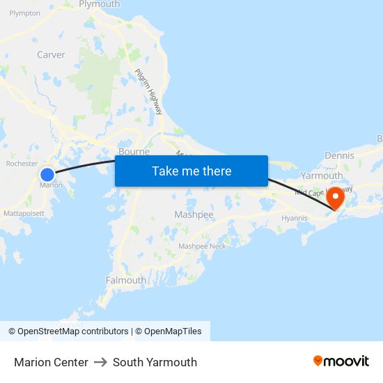 Marion Center to South Yarmouth map