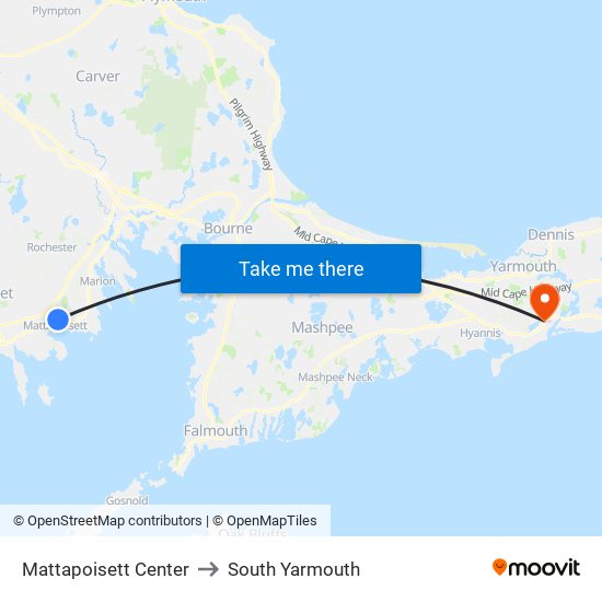 Mattapoisett Center to South Yarmouth map