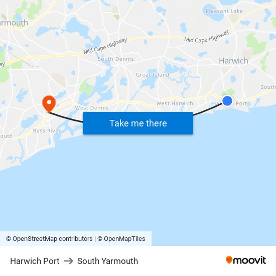 Harwich Port to South Yarmouth map