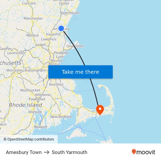 Amesbury Town to South Yarmouth map