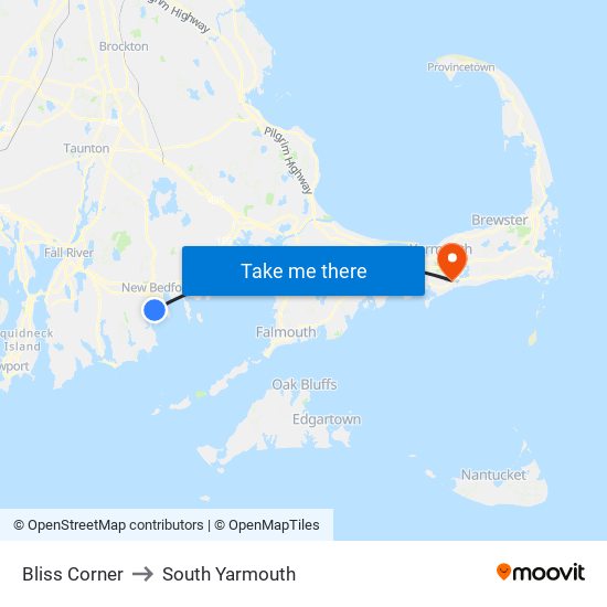 Bliss Corner to South Yarmouth map