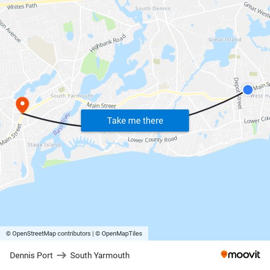 Dennis Port to South Yarmouth map