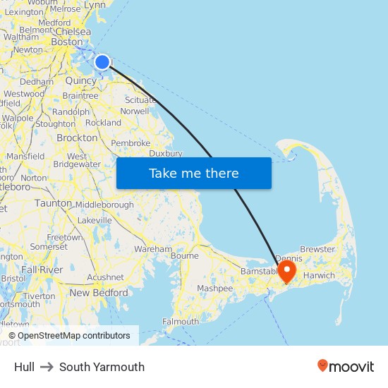 Hull to South Yarmouth map