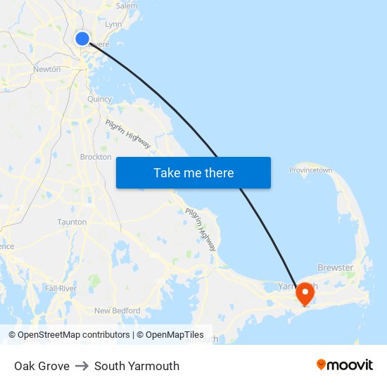 Oak Grove to South Yarmouth map