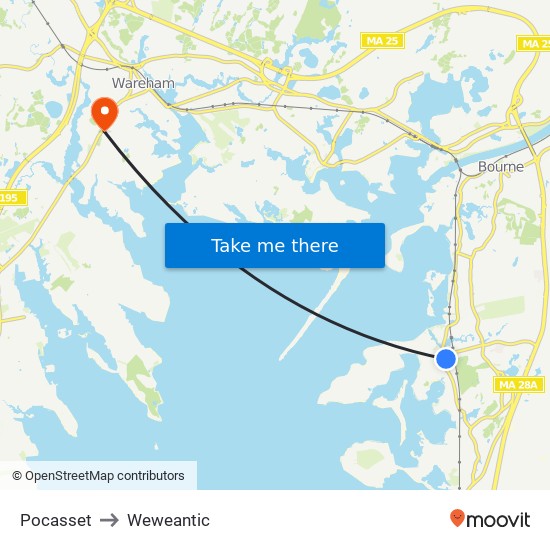 Pocasset to Weweantic map
