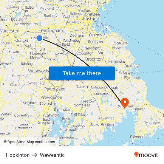 Hopkinton to Weweantic map