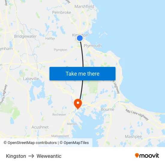 Kingston to Weweantic map