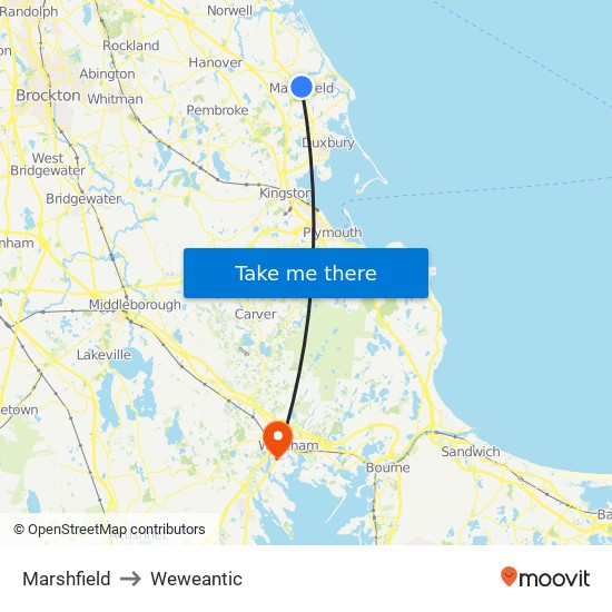 Marshfield to Weweantic map