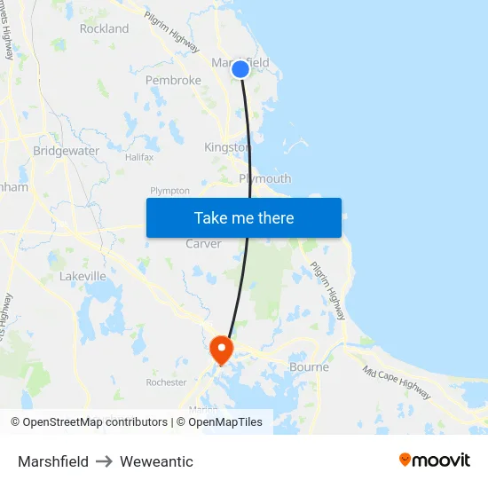 Marshfield to Weweantic map