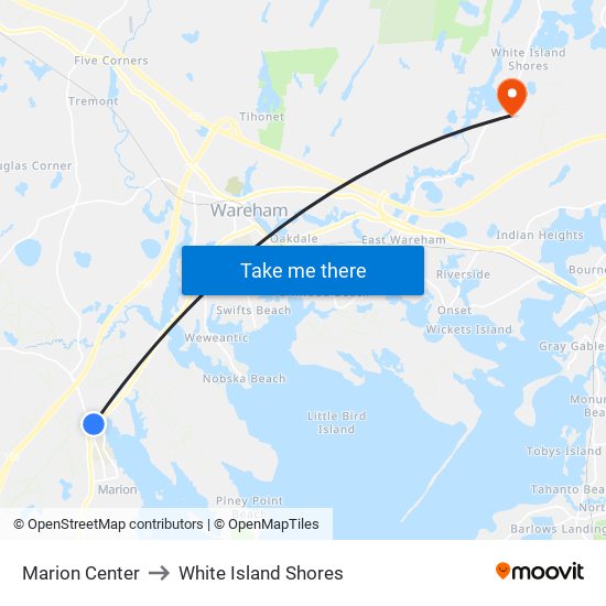 Marion Center to White Island Shores map
