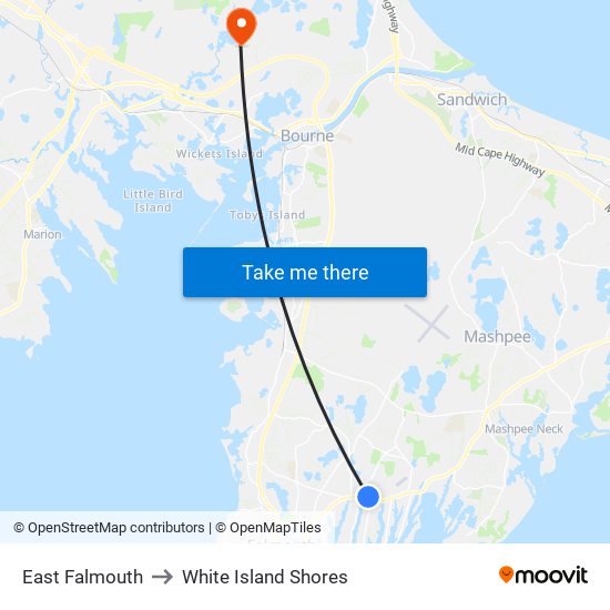 East Falmouth to White Island Shores map