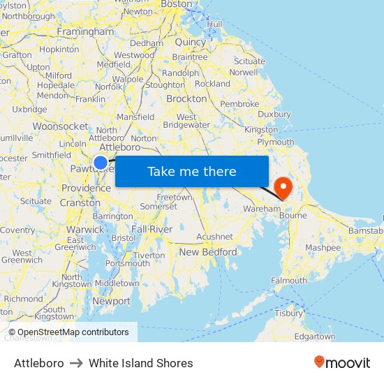 Attleboro to White Island Shores map