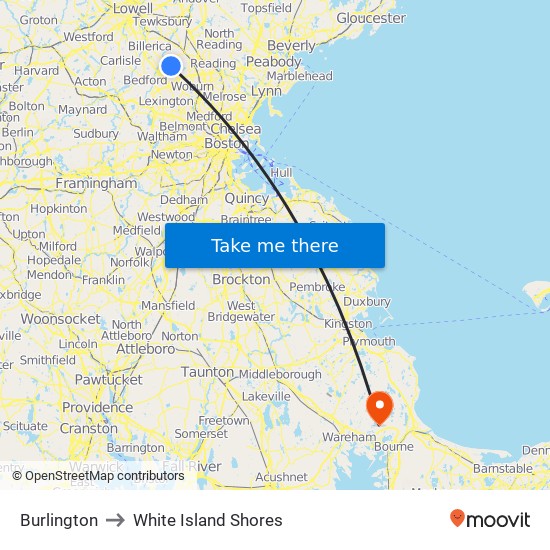 Burlington to White Island Shores map