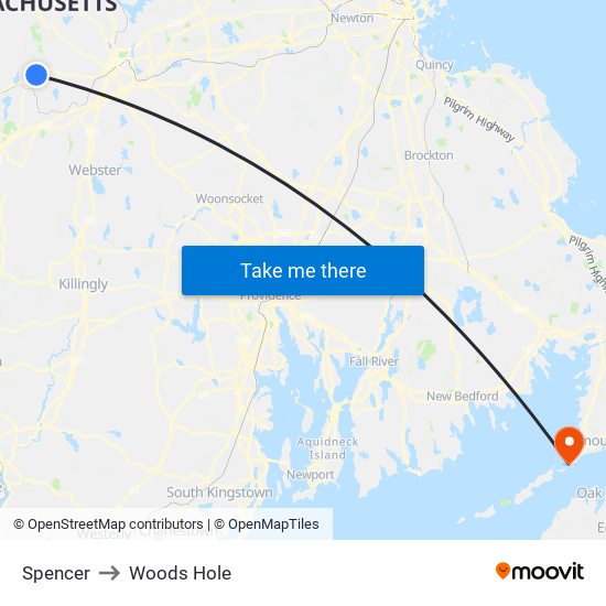 Spencer to Woods Hole map