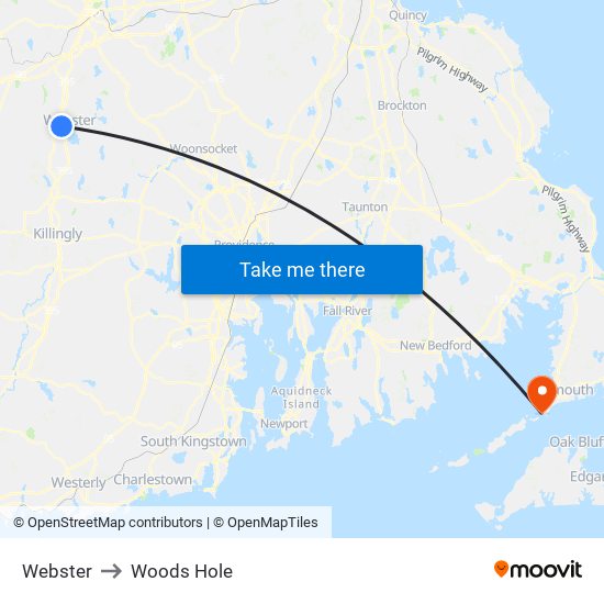 Webster to Woods Hole map