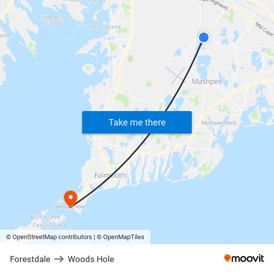 Forestdale to Woods Hole map