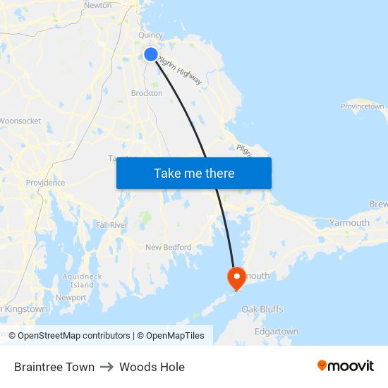 Braintree Town to Woods Hole map
