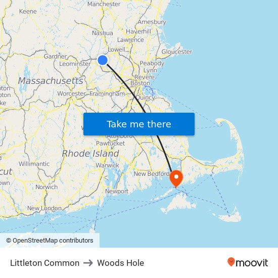 Littleton Common to Woods Hole map